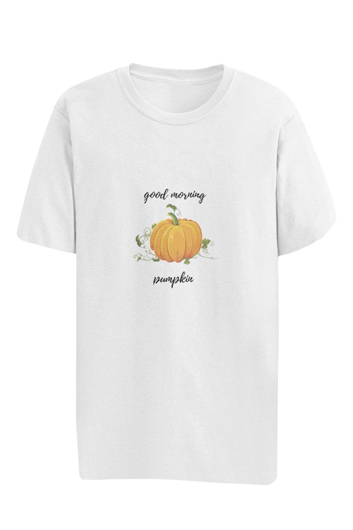 Good Morning Pumpkin Baskılı Sevgili Özel Gün Hediyelik Beyaz Unisex T-Shirt