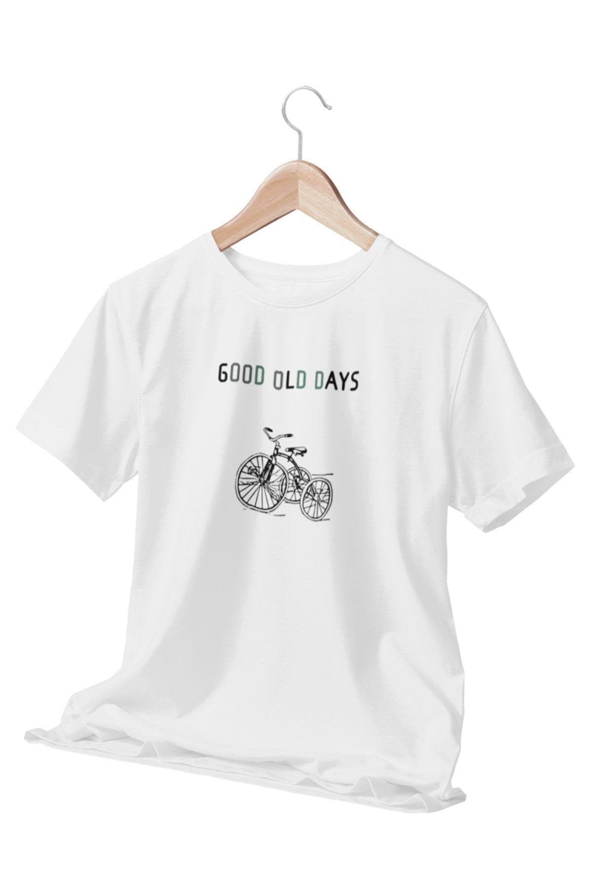 Good Old Days-Bisiklet Temalı Beyaz T-Shirt