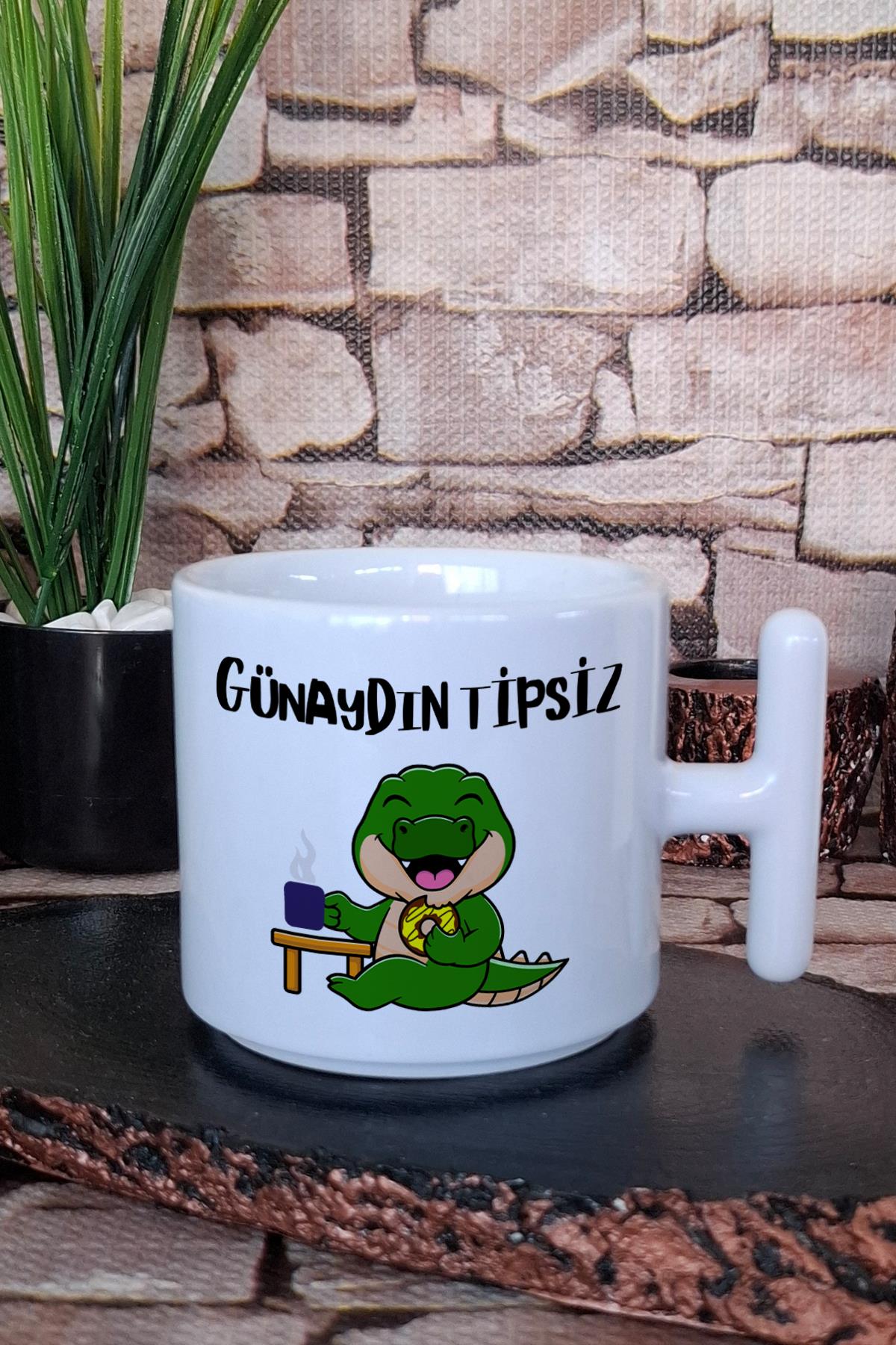 Günaydın Tipsiz Yazı Baskılı Eğlenceli Komik Hediyelik T Kulplu Latte Fincanı Kupa Bardak