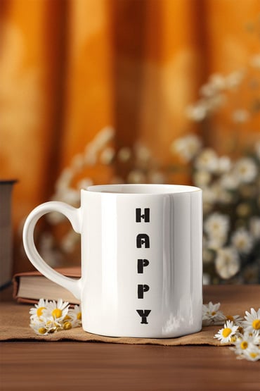 Happy Baskılı Beyaz Kupa Bardak