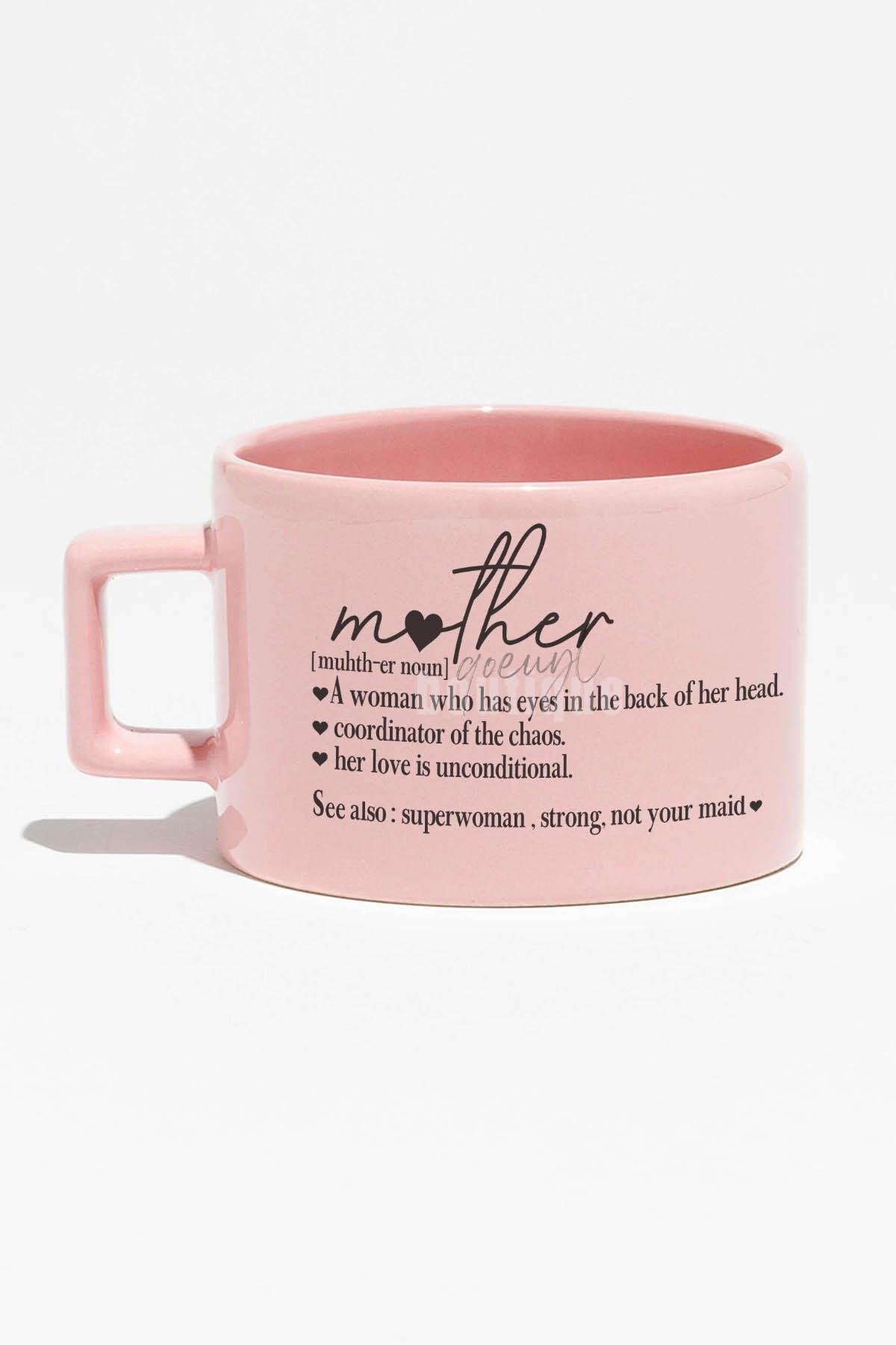 Happy Mother's Day Baskılı Anneler Günü Hediyelik Mavi Dikdörtgen Kulplu Fincan Kupa Bardak