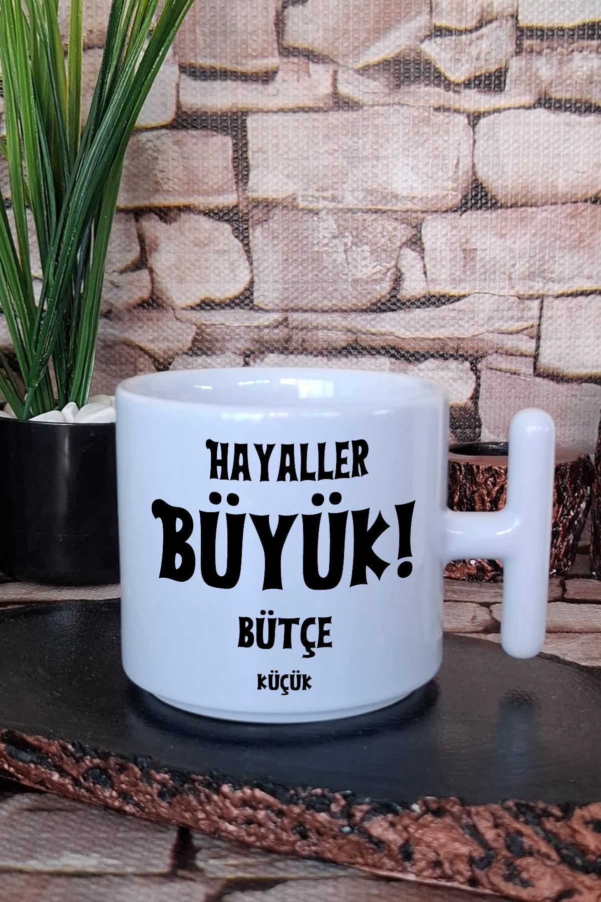 Hayaller Büyük Enerji Sıfır Komik Yazılı T Kulplu Latte Fincanı Kupa Bardak