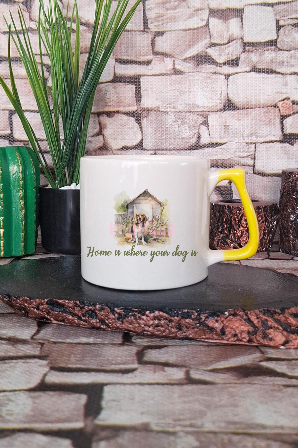 Home Is Where The Dog Is Yazılı Köpekli Ev Teması Köpeksever Hediyelik Kulplu Kupa Bardak