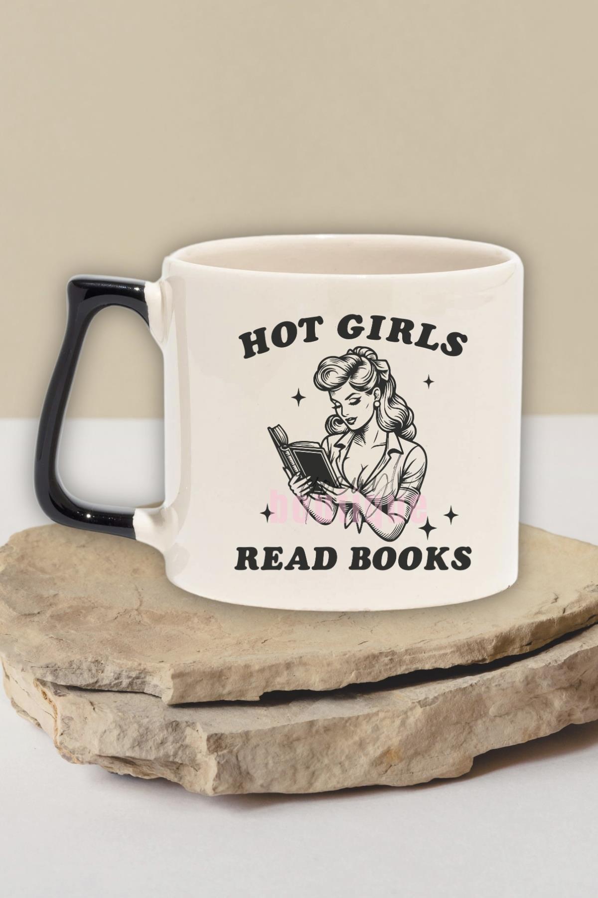 Hot Girls Read Books Yazılı Kitap Okuyan Havalı Kızlar Hediyelik Kulplu Kupa Bardak