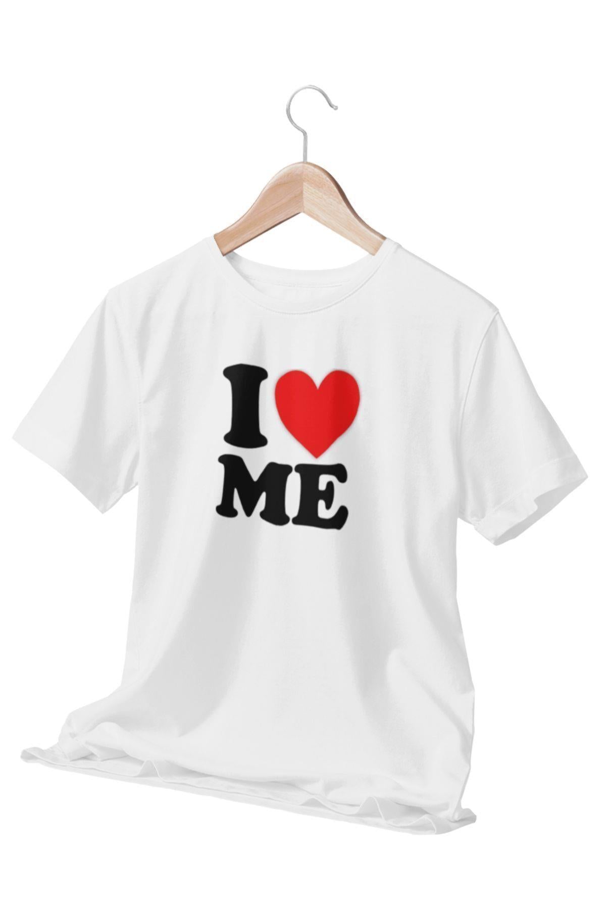 I Love Me Baskılı Eğlenceli Beyaz Unisex T-Shirt