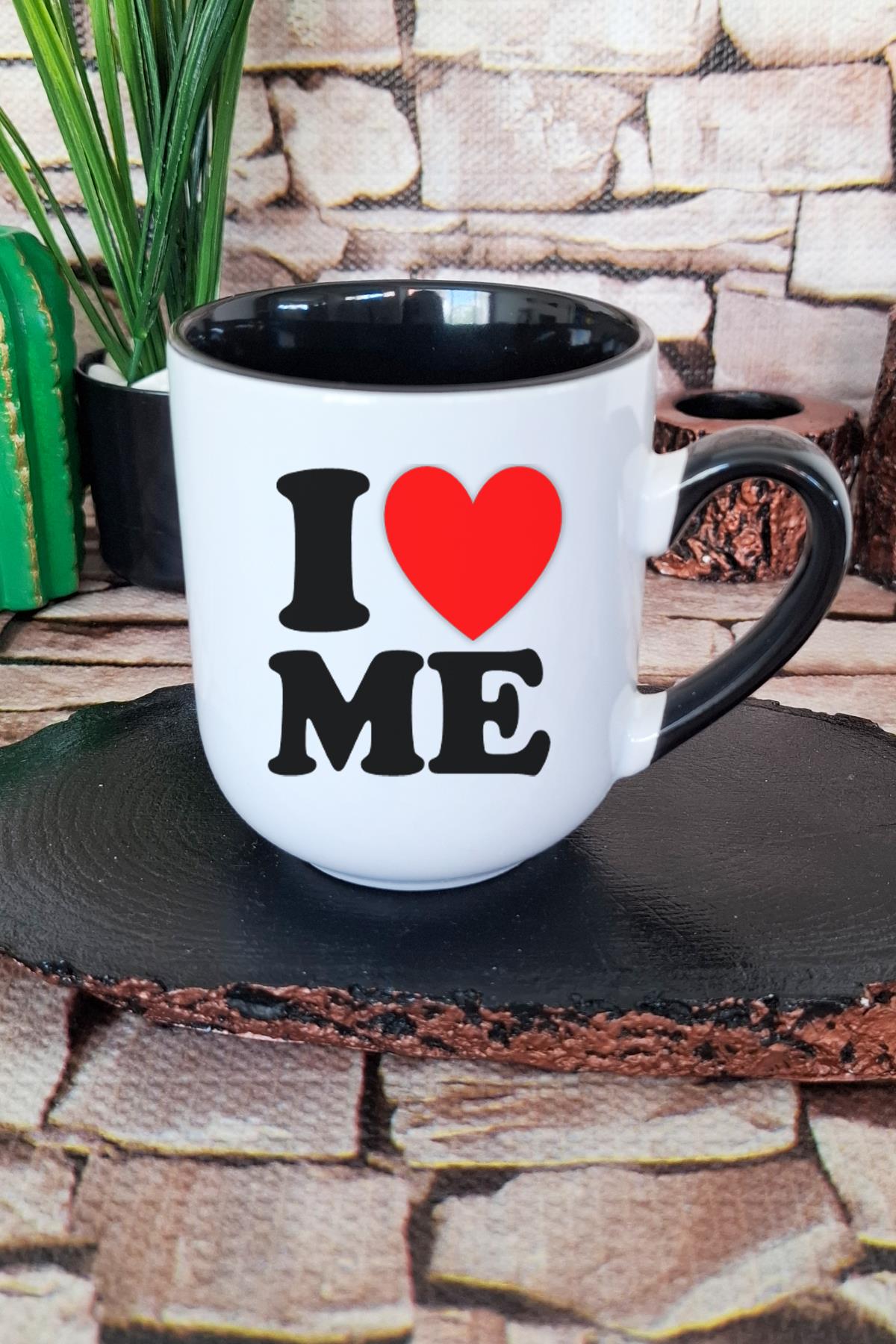 I Love Me Baskılı Eğlenceli Kupa BardakBaskılı İçi ve Kulpu Siyah Renkli Premium Kupa Bardak