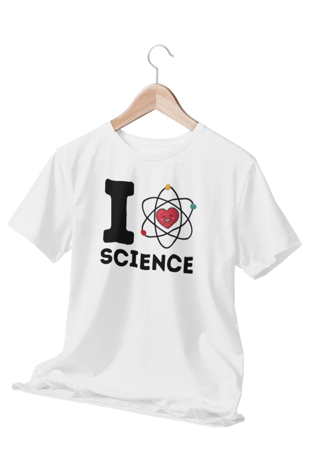 I Love Science Baskılı Fen Kimya Öğrenci Hediyelik Eğlenceli Beyaz Unisex T-Shirt