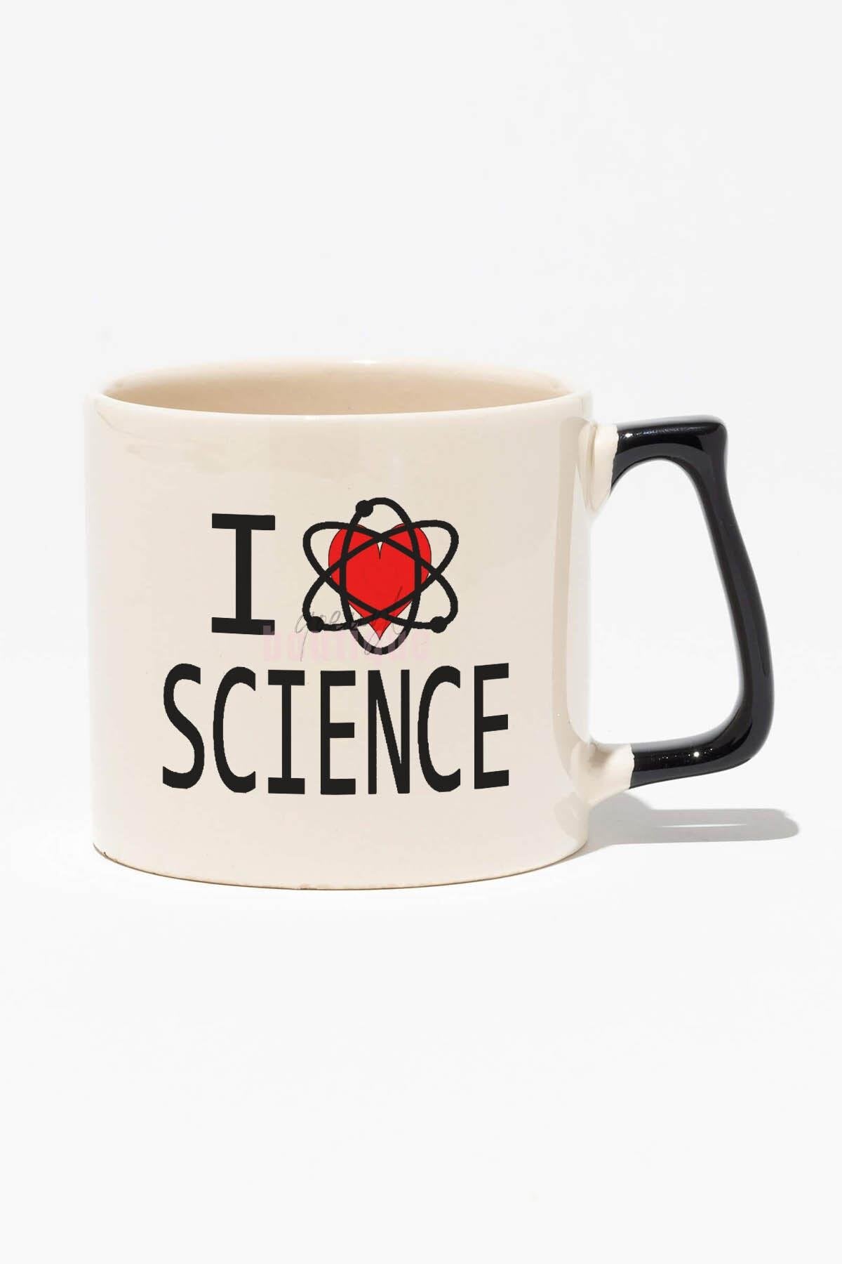 I Love Science Baskılı | Hediyelik | Siyah Kulplu Modern Seramik Kupa