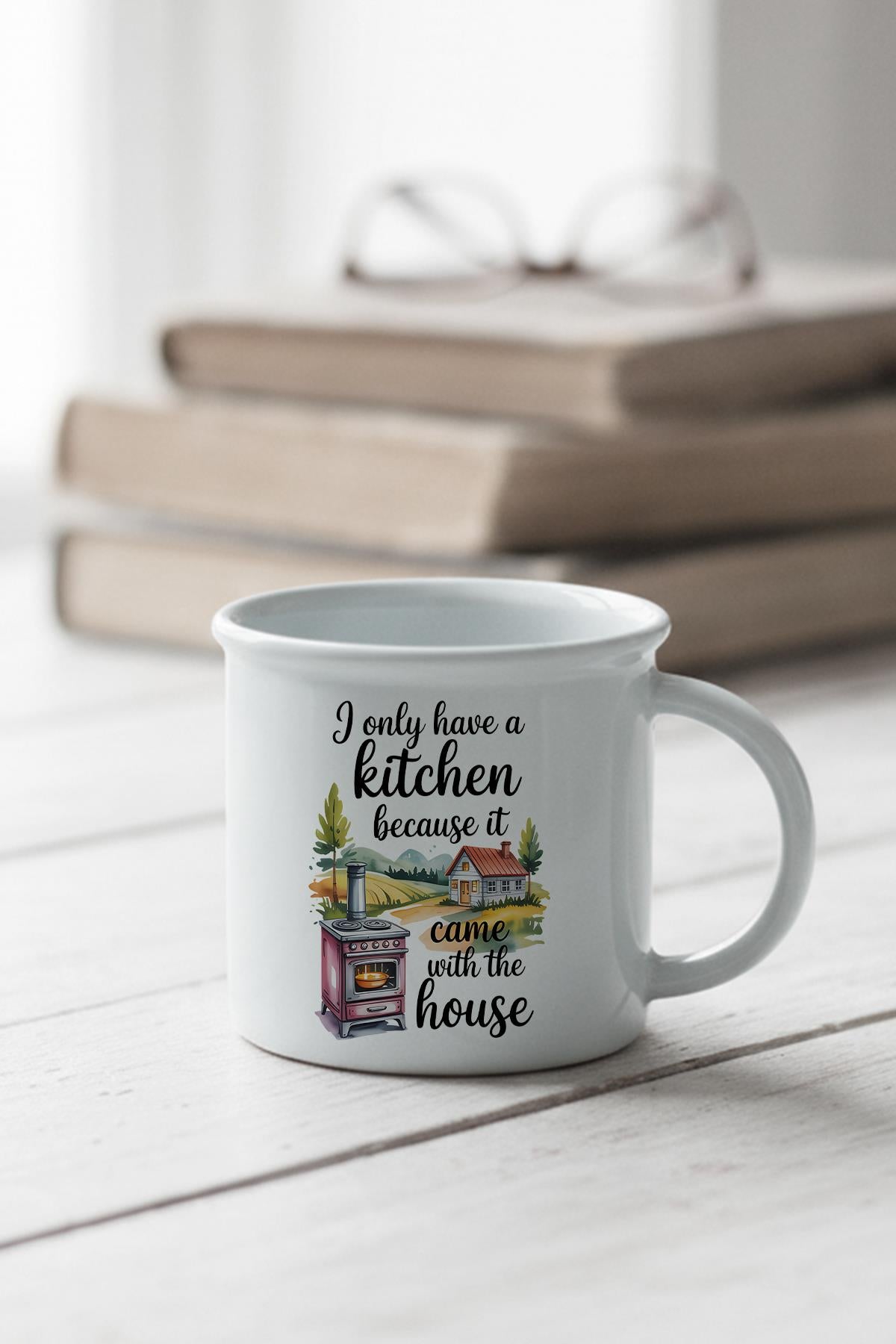 I Only Love Kitchen Baskılı Enamel Görünümlü Seramik Vintage Kupa Bardak