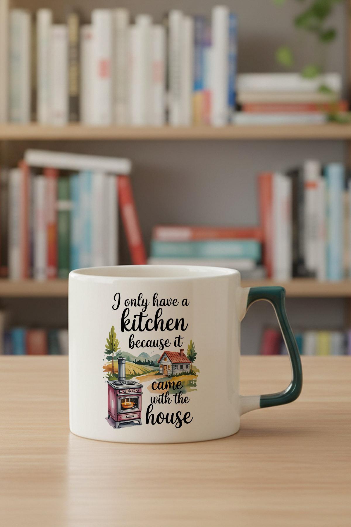 I Only Love Kitchen Baskılı Yeşil D Kulplu Kupa Bardak