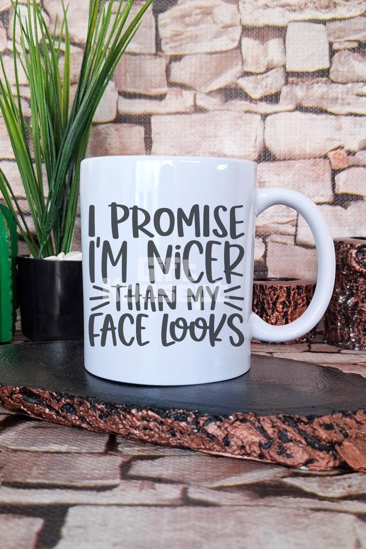 I Promise Im Nicer Than My Face Looks Sarkastik Hediyelik Baskılı Çay Kahve Sunum Kupa Bardak