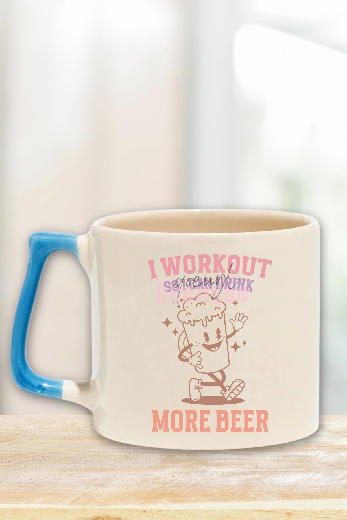 I Workout So I Can Drink More Beer Yazılı Komik Gym Spor Hediyelik Kulplu Kupa Bardak