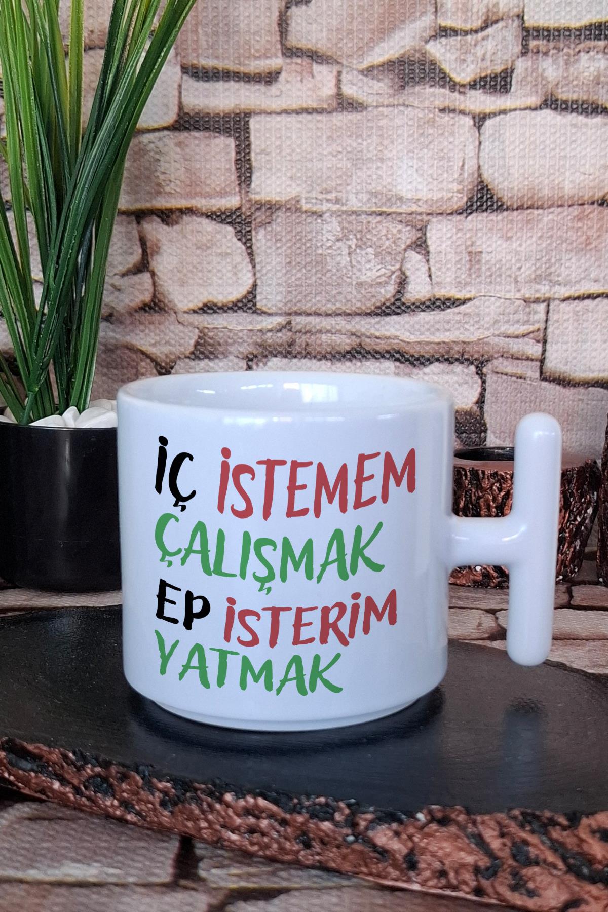 İç İstemem Çalışmak Ep İsterim Yatmak Sevimli Kedi Baskılı Komik T Kulplu Latte Fincanı Kupa Bardak