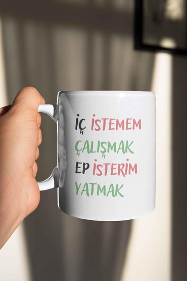 İç İstemem Çalışmak Ep İsterim Yatmak Sevimli Kedi Baskılı Eğlenceli Komik Hediyelik Kupa Bardak