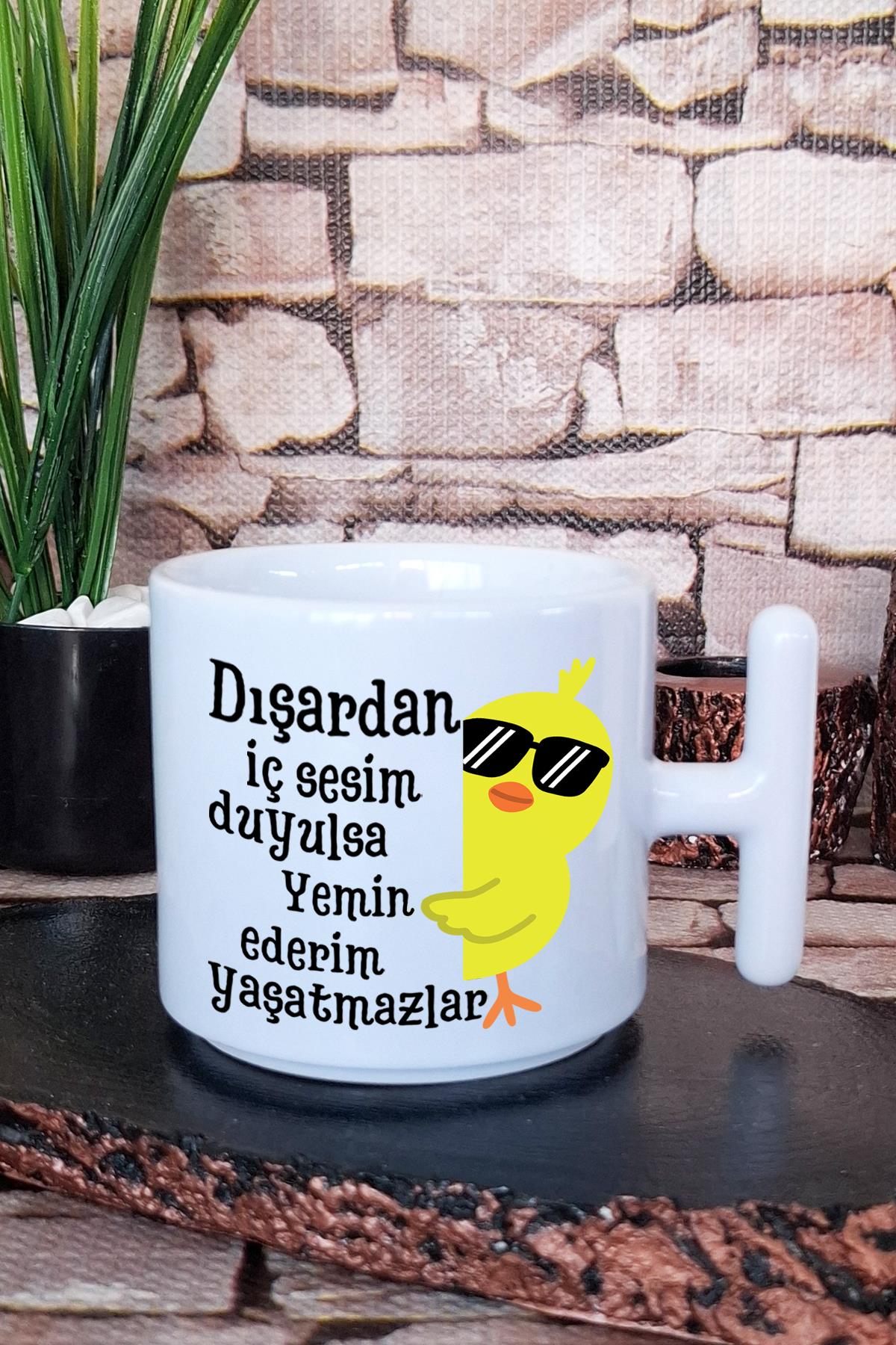 İç Sesimi Duysalar Yaşatmazlar-Civciv Baskılı Komik Hediyelik T Kulplu Latte Fincanı Kupa Bardak