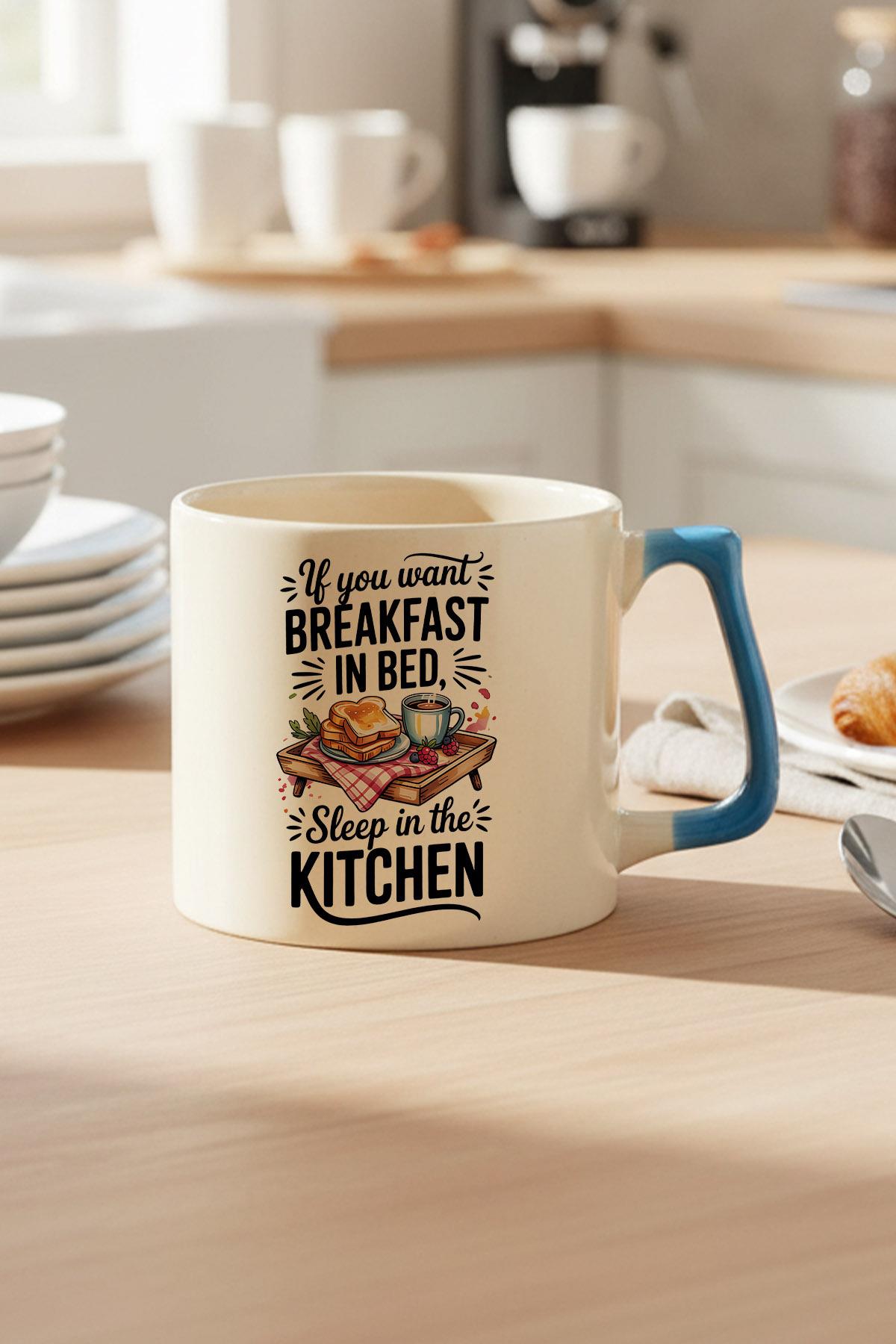 If You Want Breakfast Baskılı Mavi D Kulplu Kupa Bardak