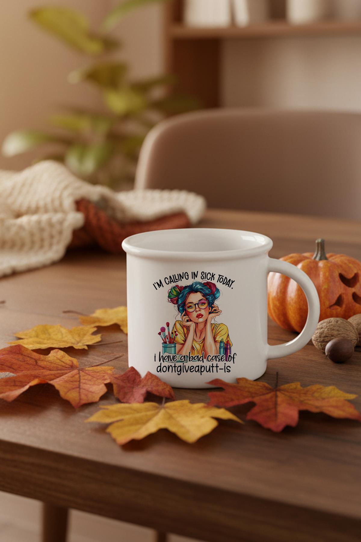 I'm Calling In Sick Today Baskılı Enamel Görünümlü Seramik Vintage Kupa Bardak