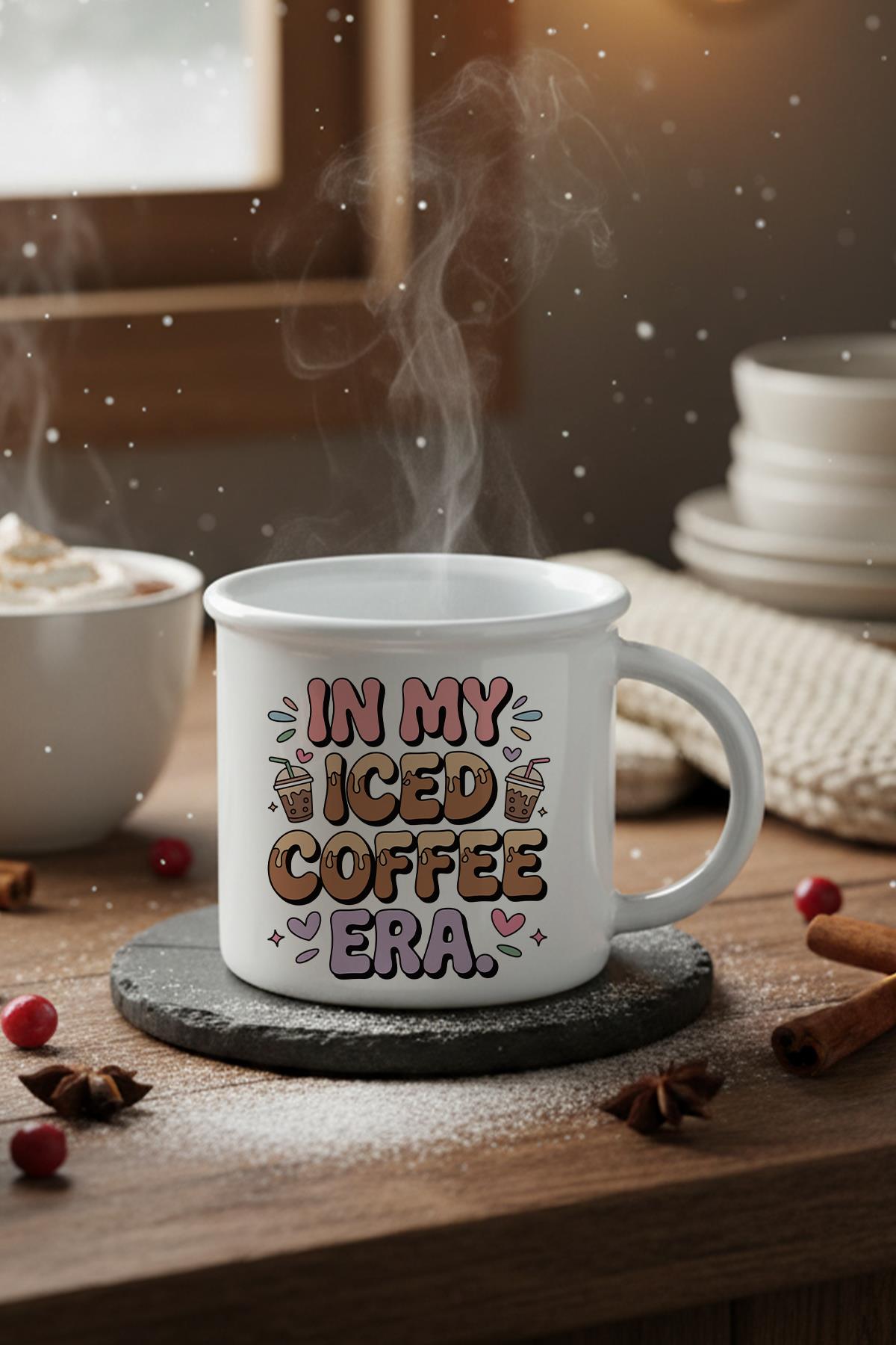 In My Iced Coffee Era Baskılı Enamel Görünümlü Seramik Vintage Kupa Bardak