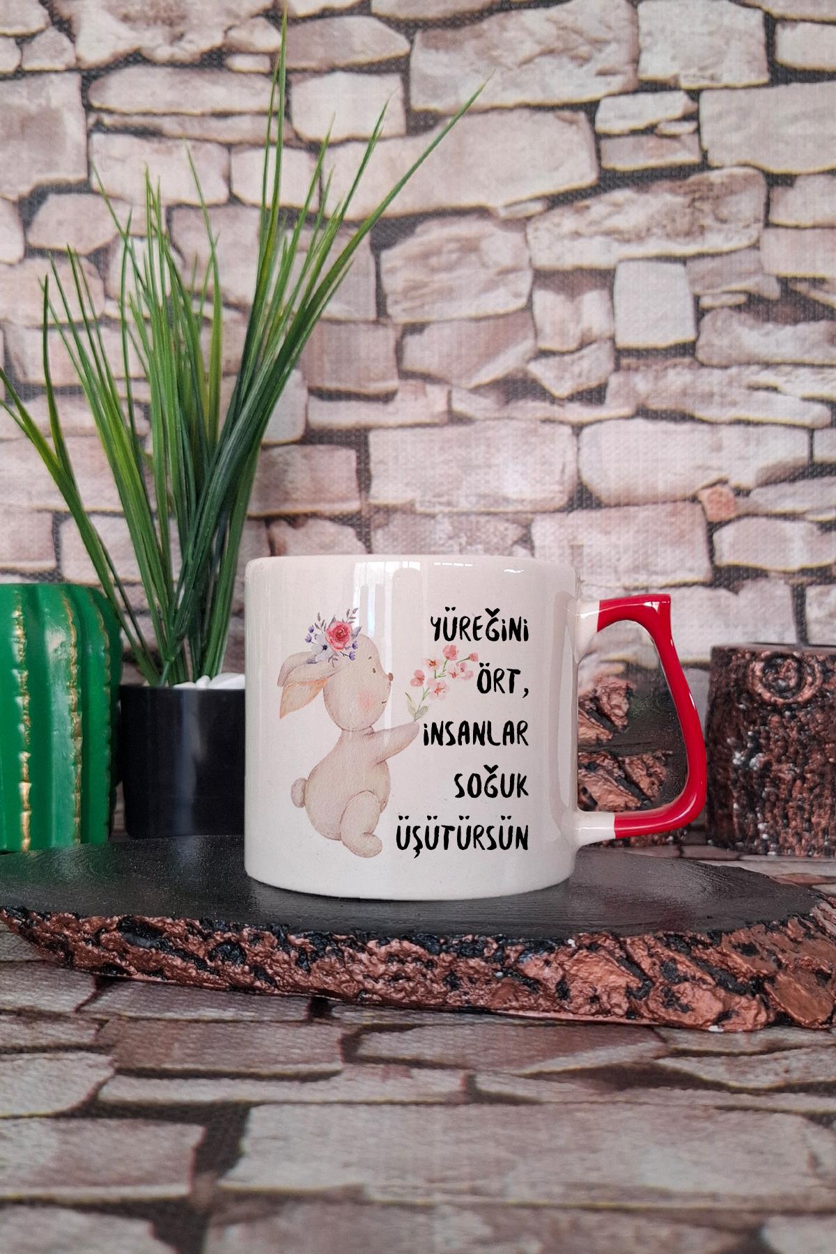 İnsanlar Soğuk Üşütürsün Baskılı Arkadaş Kız Erkek Çocuğa Hediyelik Renkli Kulplu Fincan-Kupa Bardak