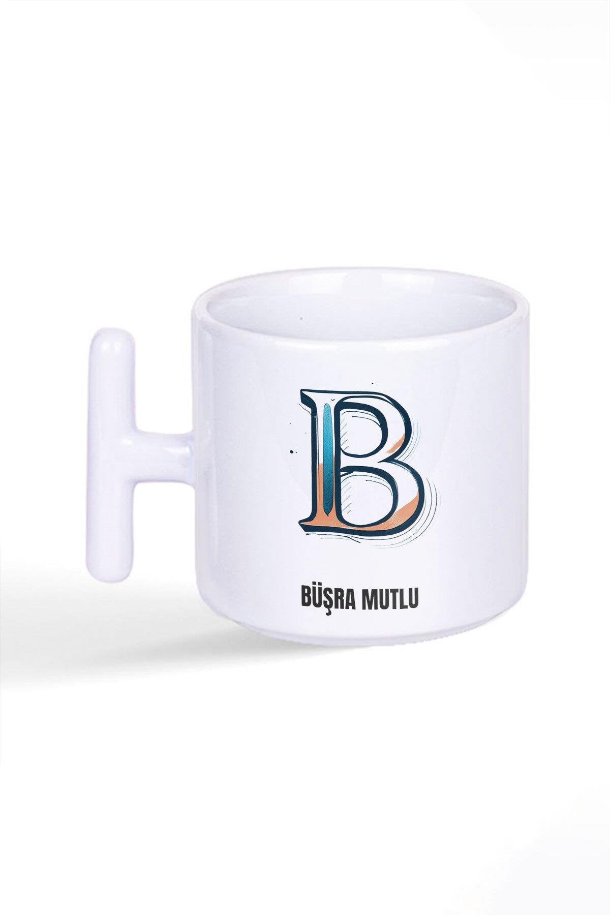 İsme Özel Kişiselleştirilebilir B Harfi Baskılı Latte Fincanı T Kulplu Kupa Bardak