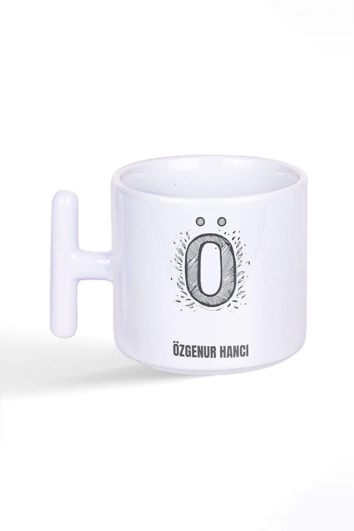 İsme Özel Kişiselleştirilebilir Ö Harfi Baskılı Latte Fincanı T Kulplu Kupa Bardak