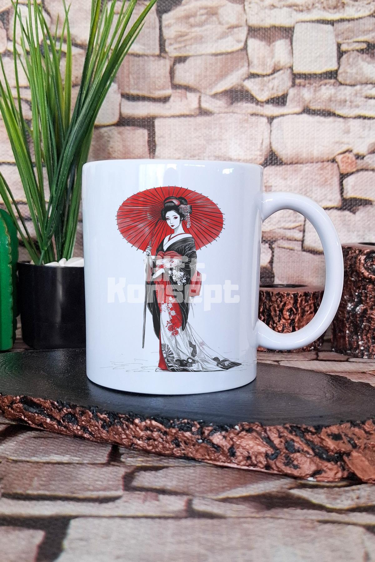 Japon Kız Kimono 4 Baskılı Manga Hediyelik Baskılı Çay Kahve Sunum Kupa Bardak