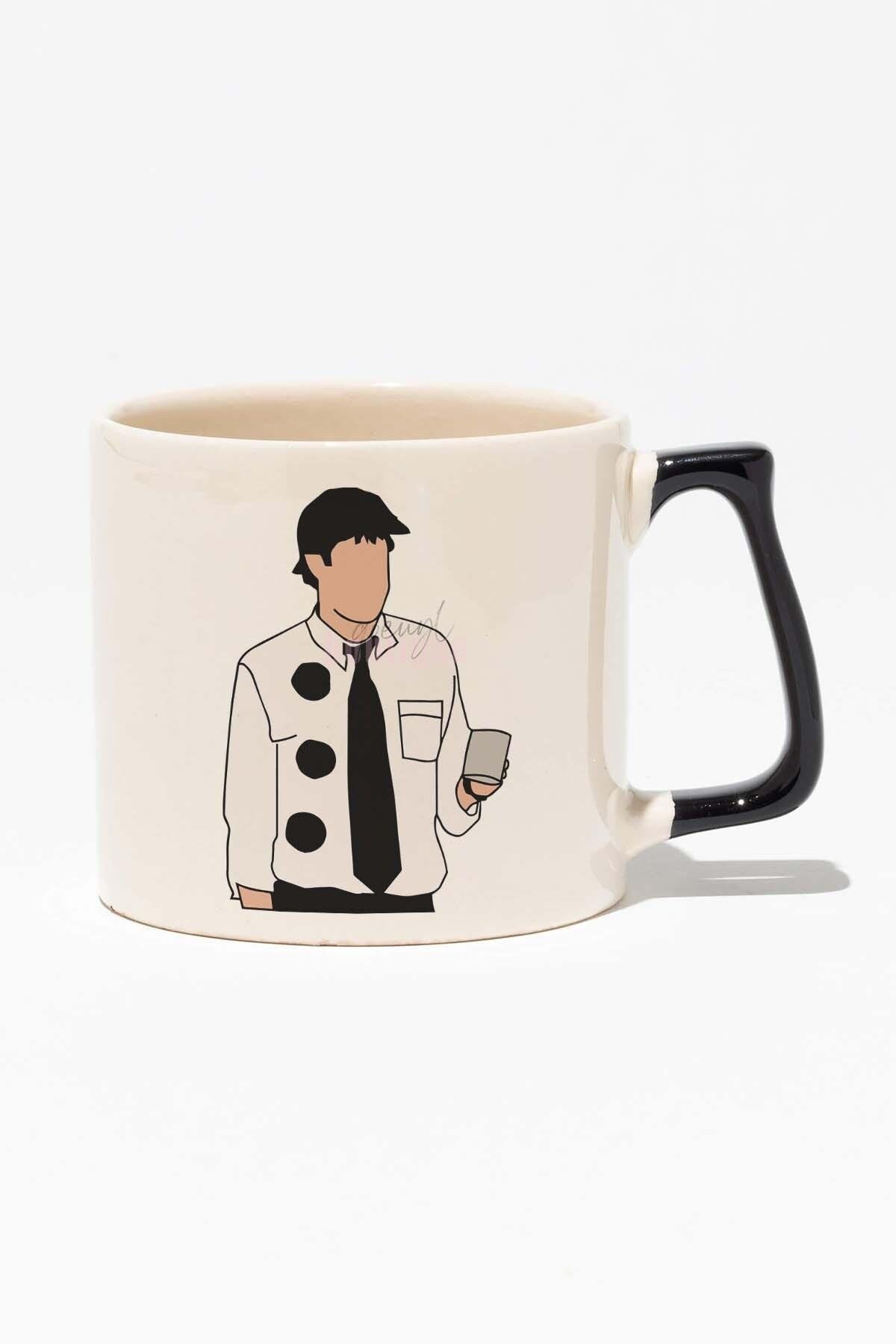 Jim Halloween Baskılı Siyah Kulplu Modern Seramik Kupa