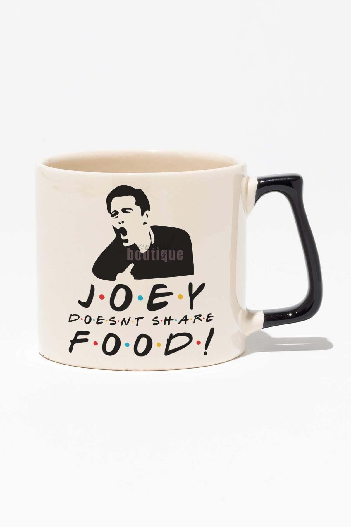 Joey Doesnt Share Food Friends Baskılı Siyah Kulplu Modern Seramik Kupa