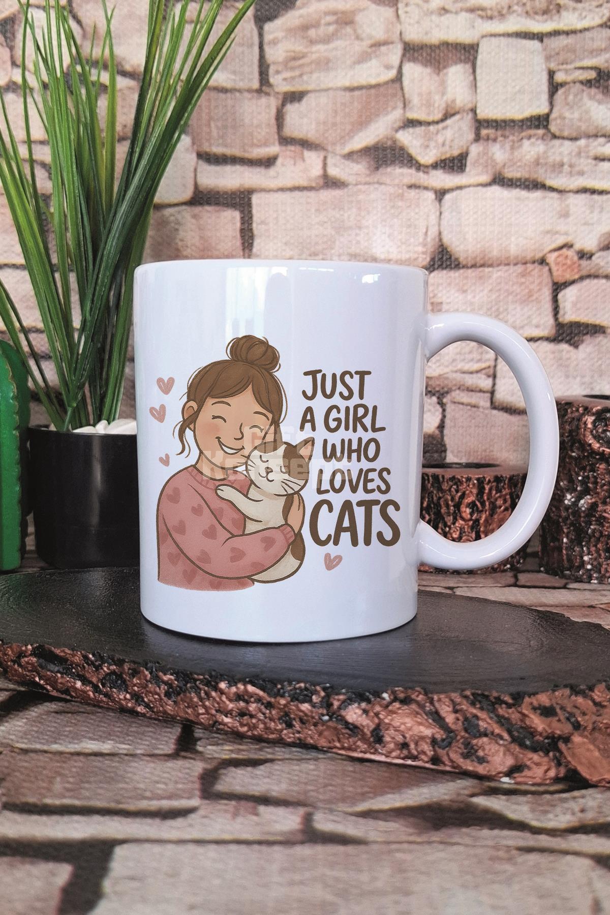 Just A Girl Who Loves Cats Baskılı Kedi Hediyelik Baskılı Çay Kahve Sunum Kupa Bardak