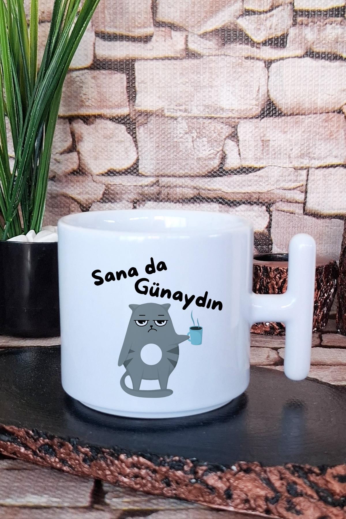 Kalpte Love Baskılı Hediyelik T Kulplu Latte Fincanı Kupa Bardak