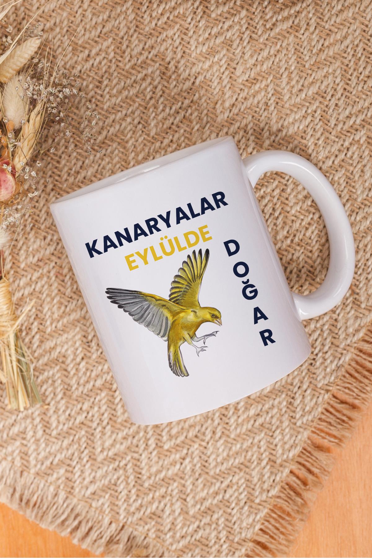 Kanaryalar Eylülde Doğar Yazı Baskılı Doğum Günü Hediyelik Eğlenceli Beyaz Kupa Bardak
