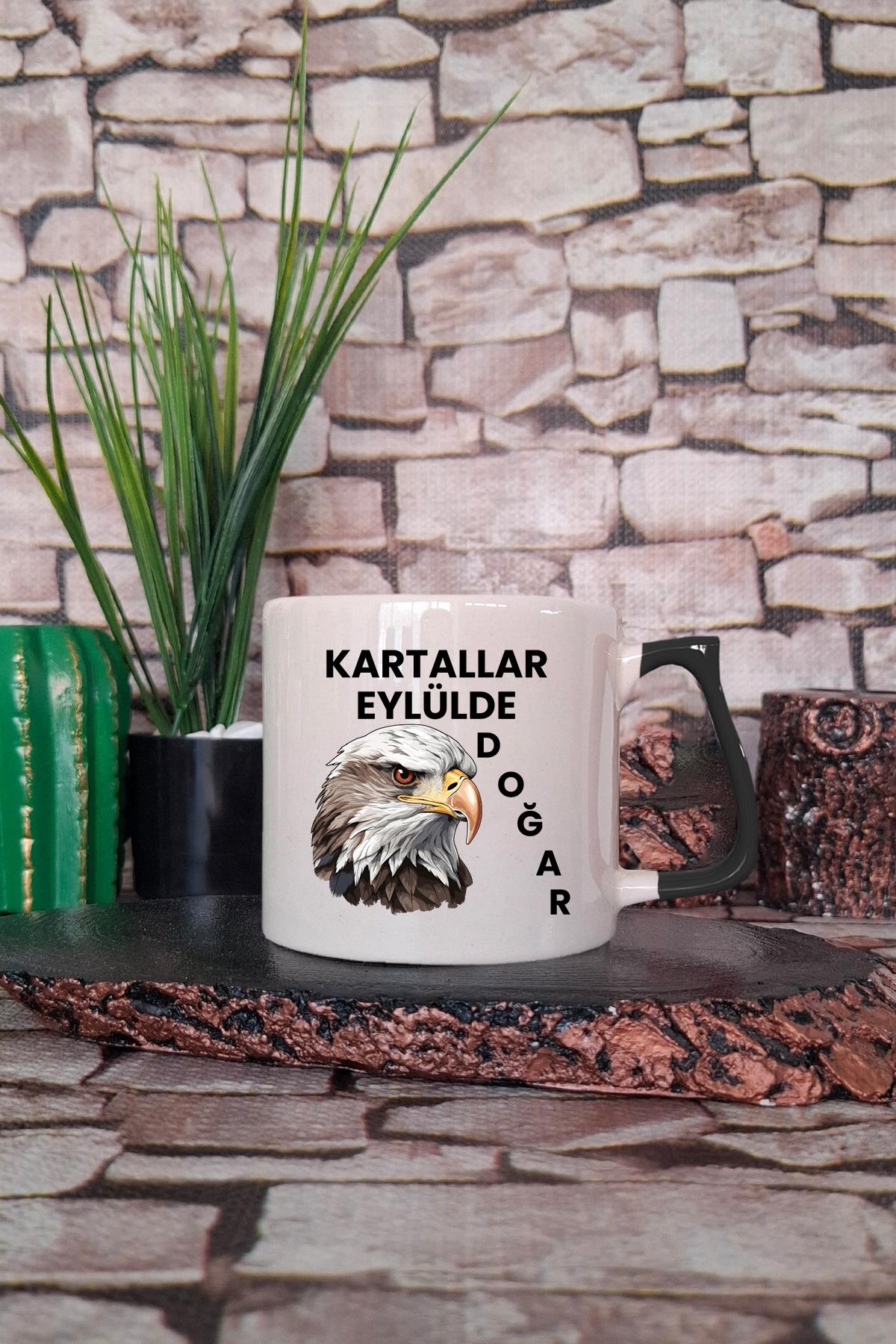 Kartallar Eylülde Doğar Baskılı Doğum Günü, Eş, Sevgili Hediyelik Renkli Kulplu Fincan-Kupa Bardak