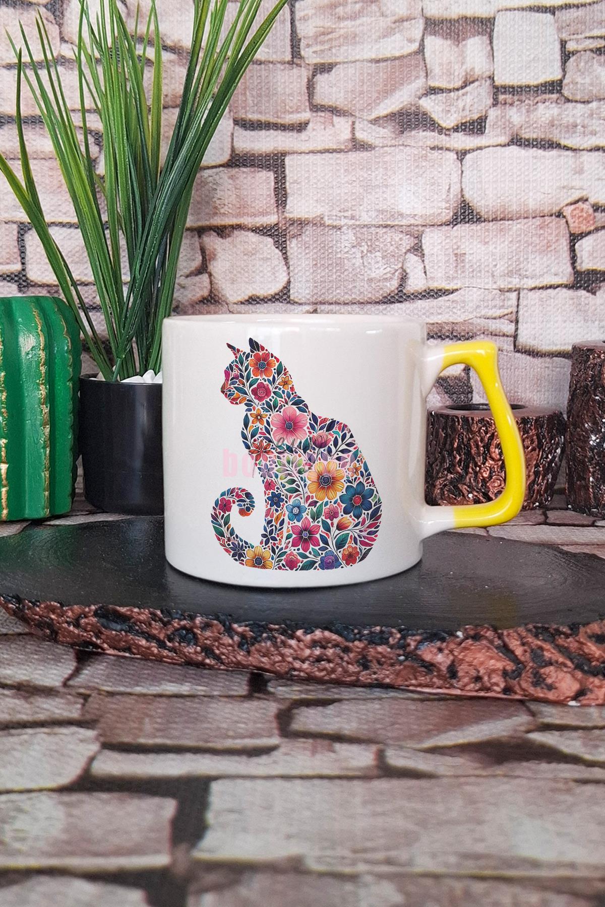 Kedi Komik Çizimli Esprili Kedisever Kedi Sahibi Sanatı Hediyelik Kulplu Kupa Bardak