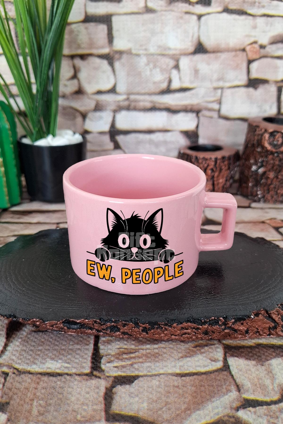 Kedi Komik Uykucu Esprili Kedisever Kedi Sahibi Uykulu Kare Kulplu Fincan Mavi Kupa Bardak