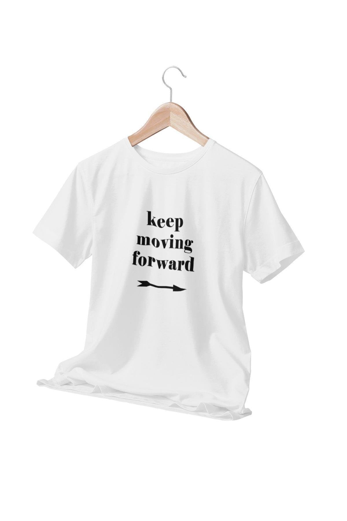 Keep Moving Forward Baskılı Eğlenceli Hediyelik Beyaz Unisex T-Shirt