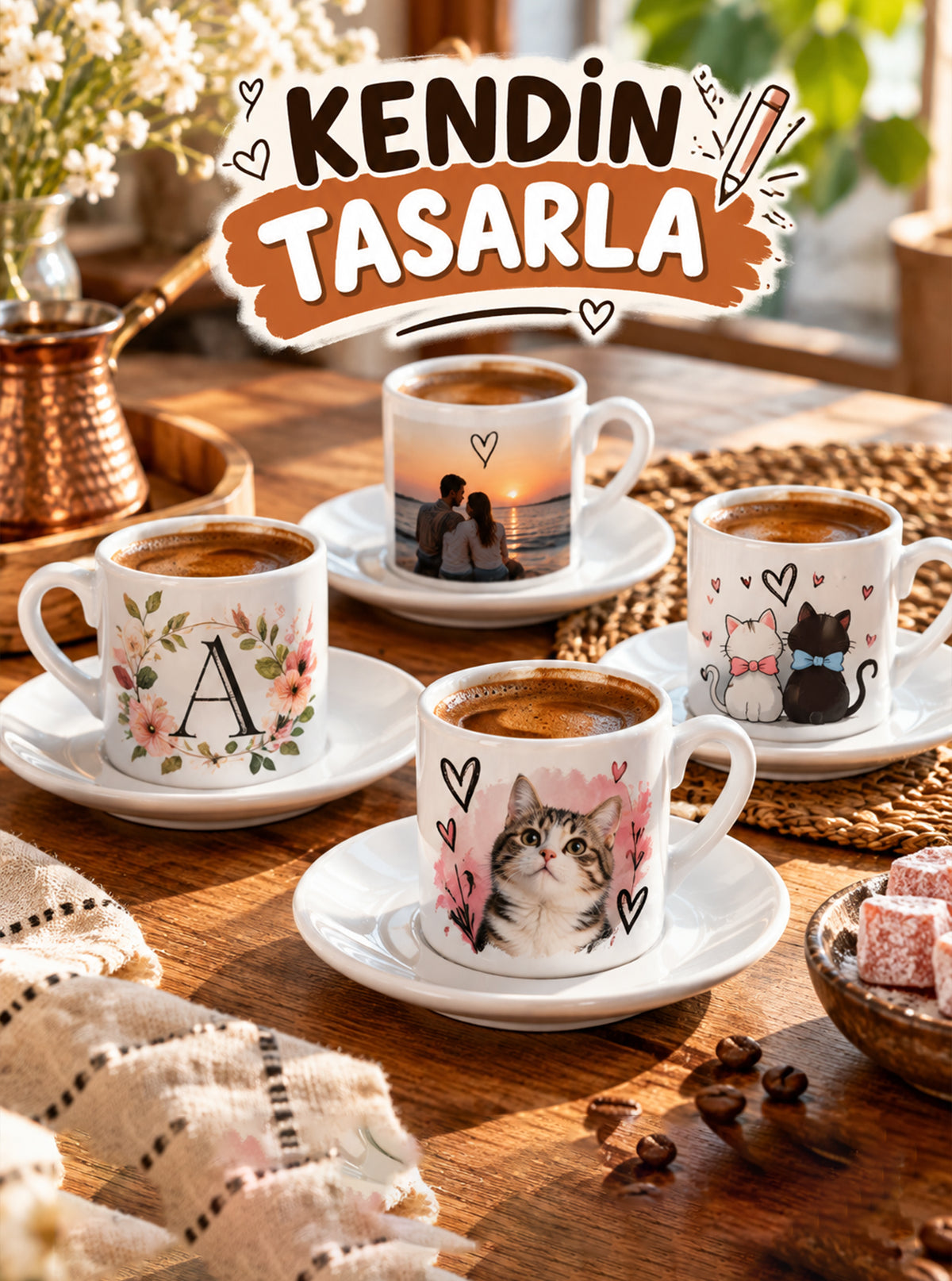 Kendin tasarla kişiye özel Türk kahvesi fincanı ve fincan setleri