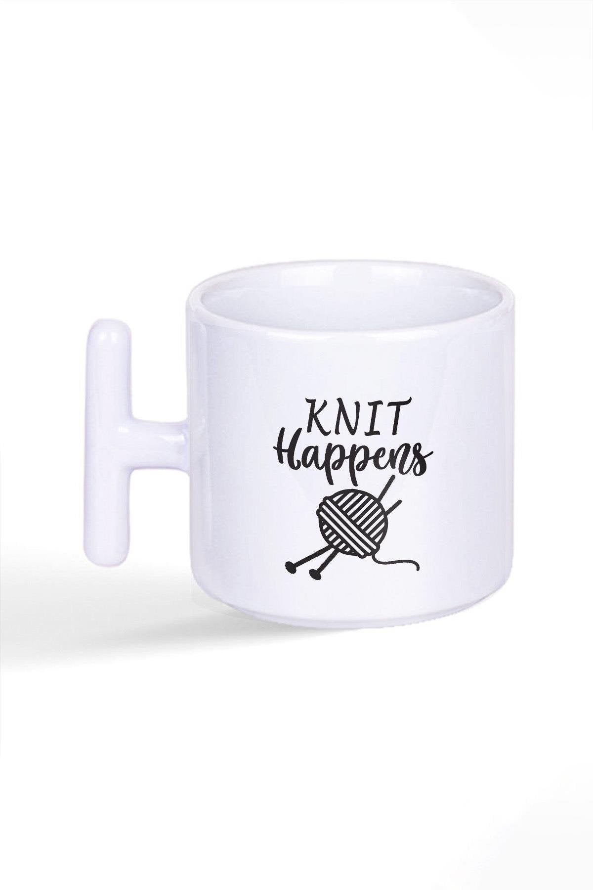 Knıt Happens Örgü Anne Doğum Günü Eğlenceli Hediye Baskılı T Kulplu Latte Fincan Kupa Bardak