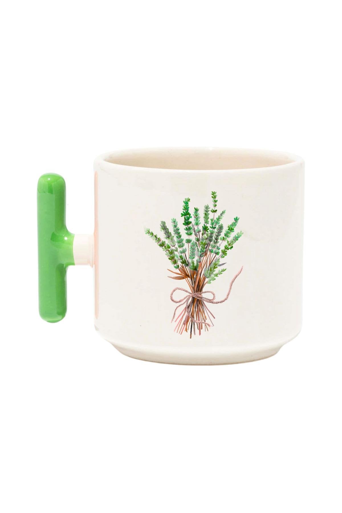 Lavanta Buketi Baskılı Renkli T Kulplu Hediyelik Latte Fincanı Kupa Bardak