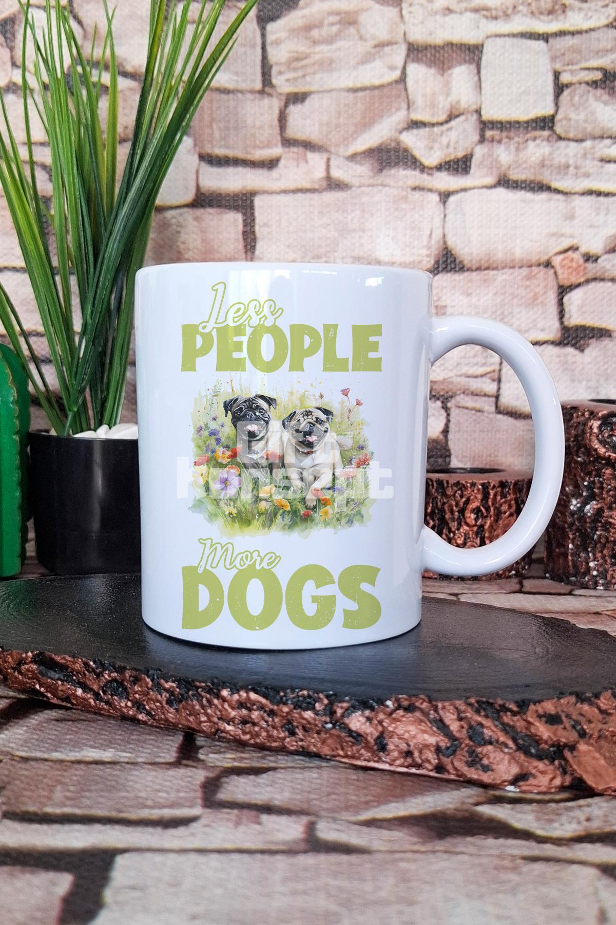 Less People More Dogs Yazılı Köpeksever Mottosu Minimalist Hediye Baskılı Kupa Bardak