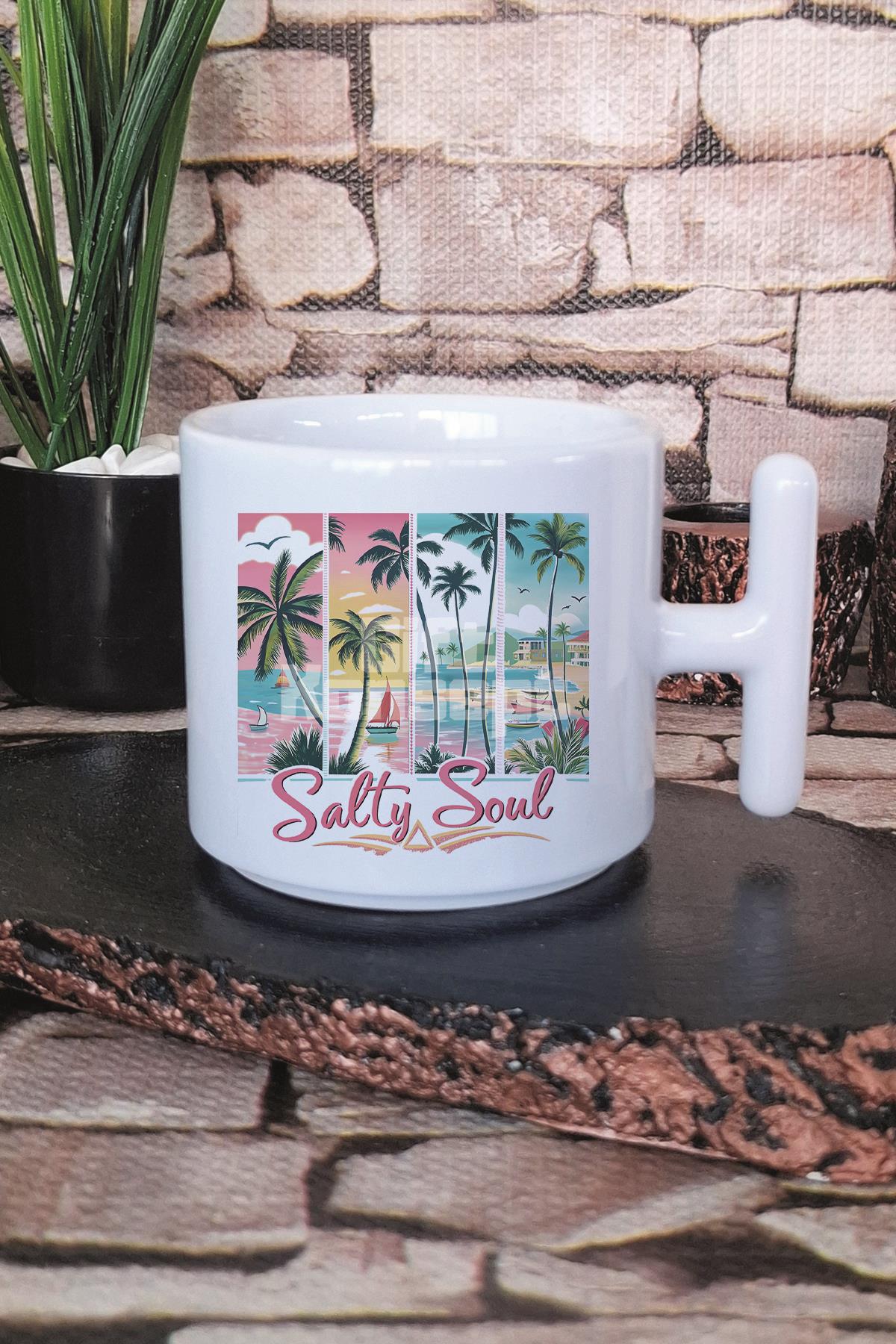 Life İs Better At The Beach Baskılı T Kulplu Latte Fincanı Kupa Bardak