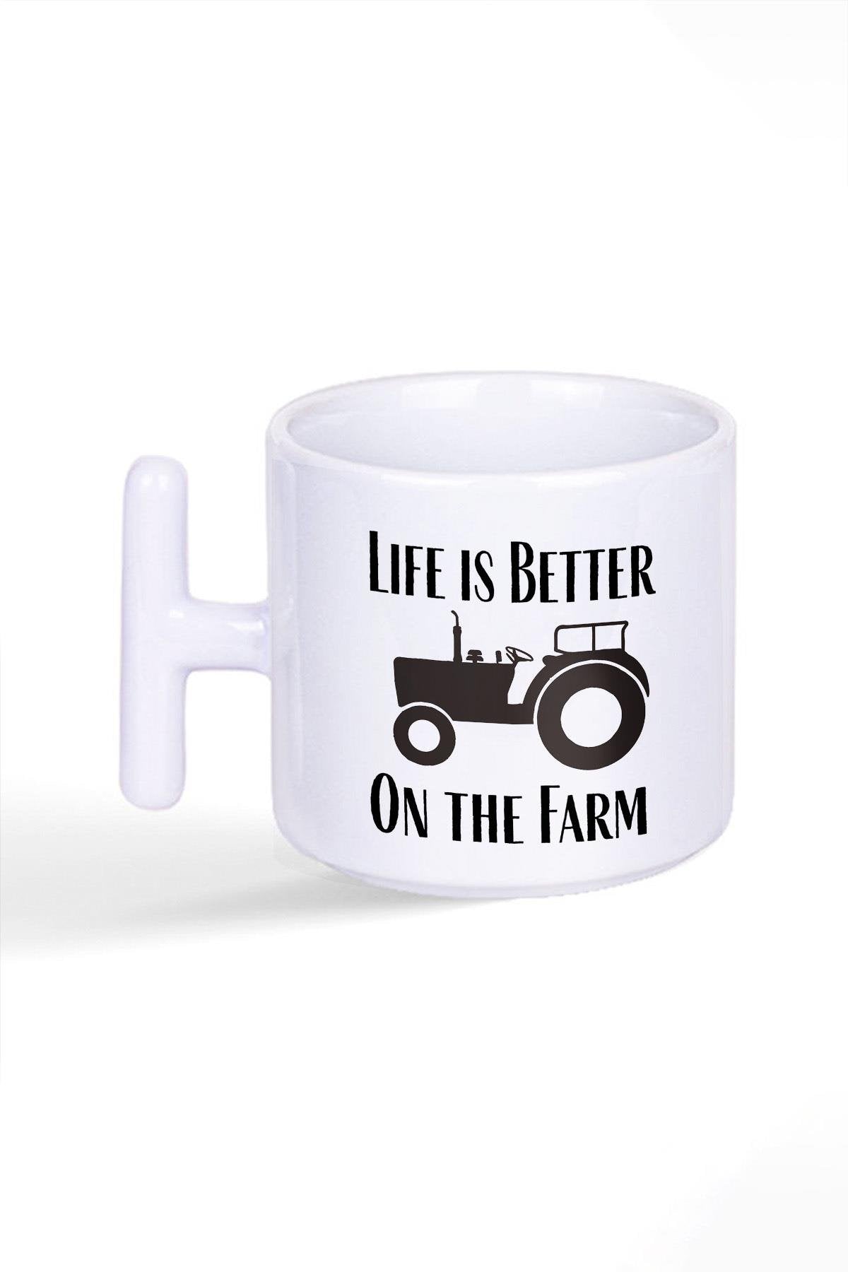 Life Is Better On The Farm Çiftçi Hediye Baskılı T Kulplu Latte Fincan Kupa Bardak