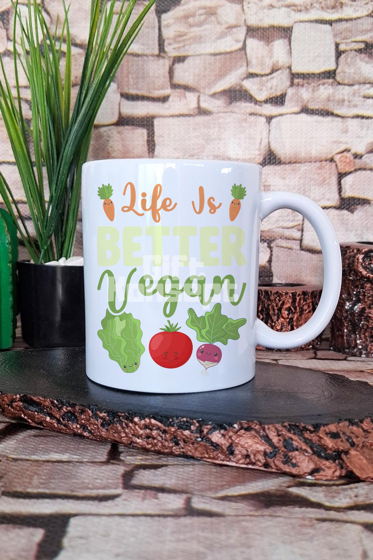 Life Is Better Vegan Hediyelik Baskılı Çay Kahve Sunum Kupa Bardak