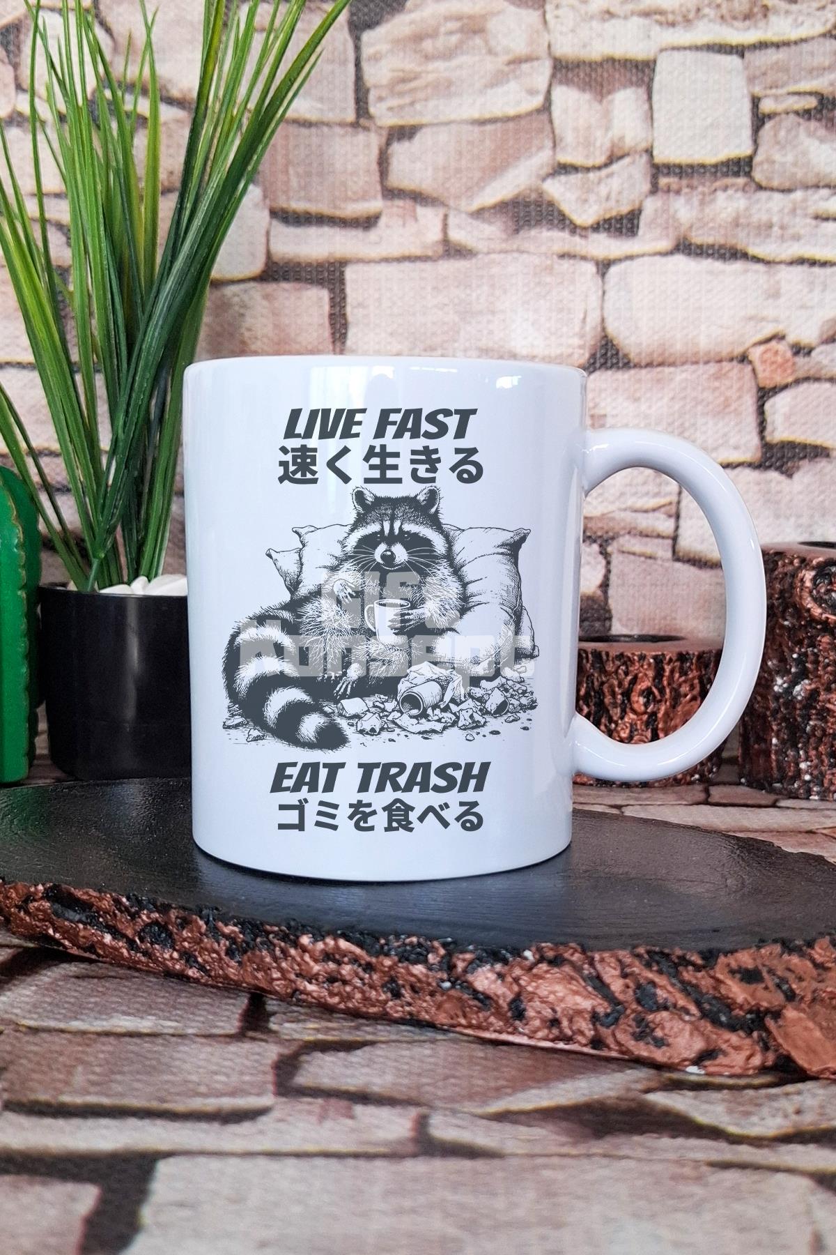 Live Fast Eat Trash Raccoon Baskılı Komik Japon Anime Hediye Baskılı Kupa Bardak