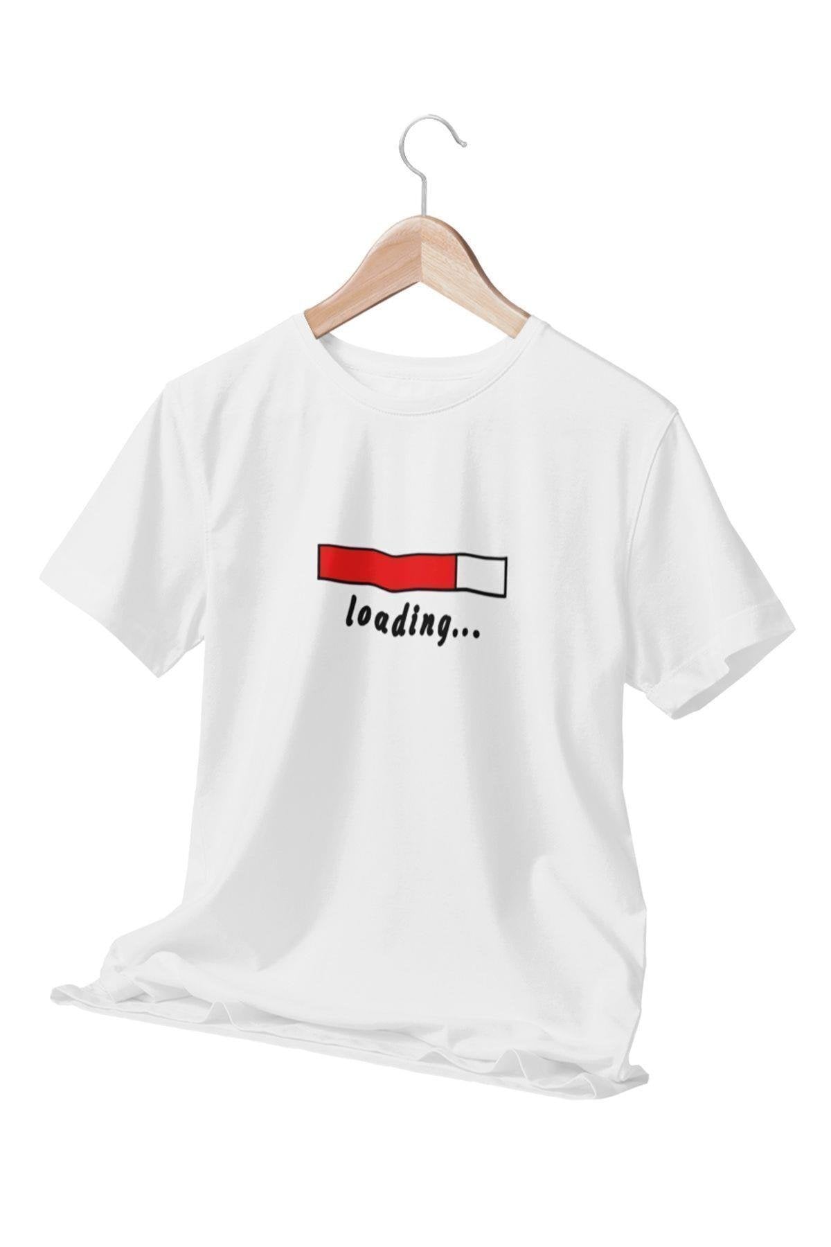 Loading Baskılı Hediyelik Eğlenceli Beyaz Unisex T-Shirt