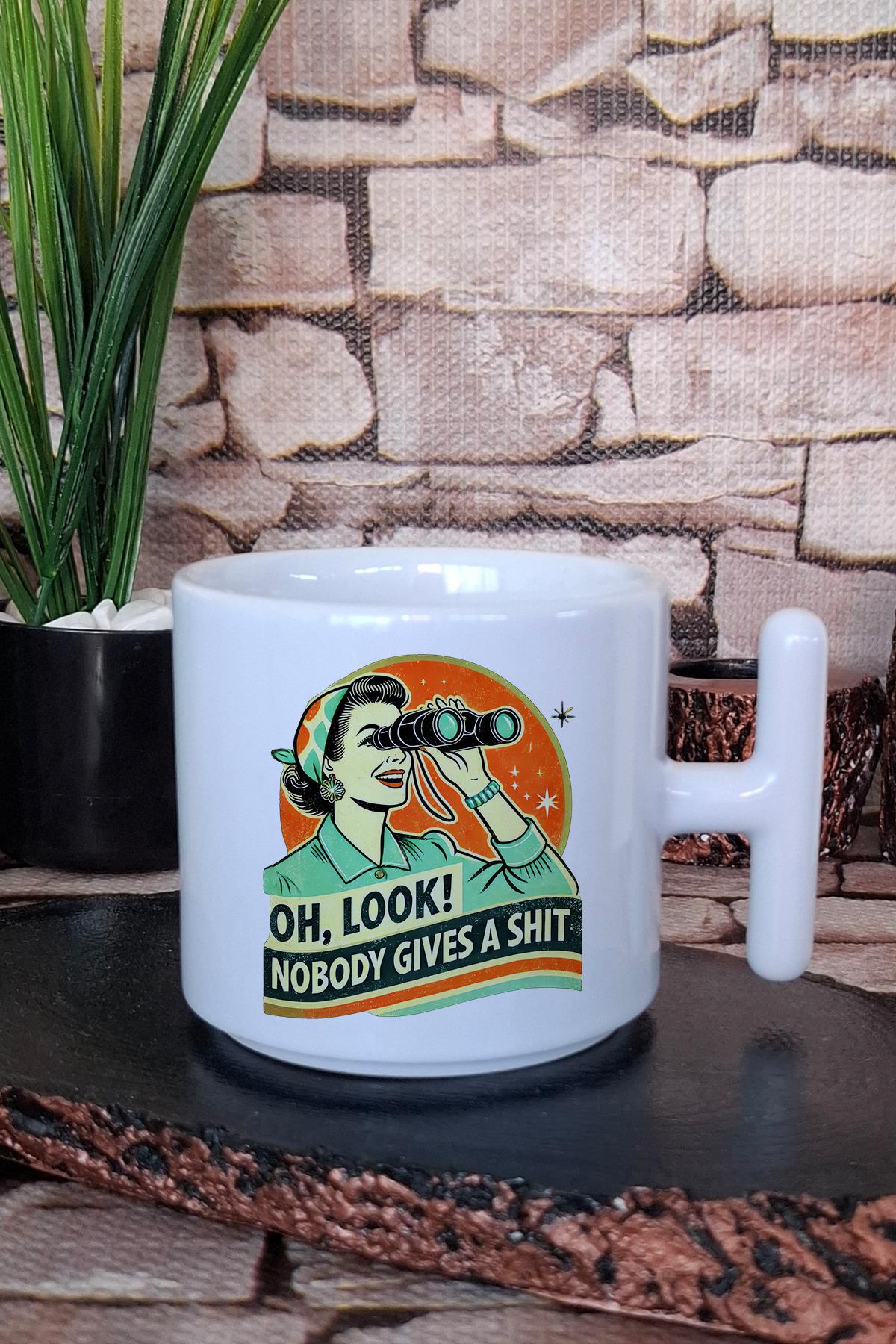 Look Nobody Gives A Shit Yazılı Komik Hediye Baskılı T Kulplu Latte Fincanı Kupa Bardak