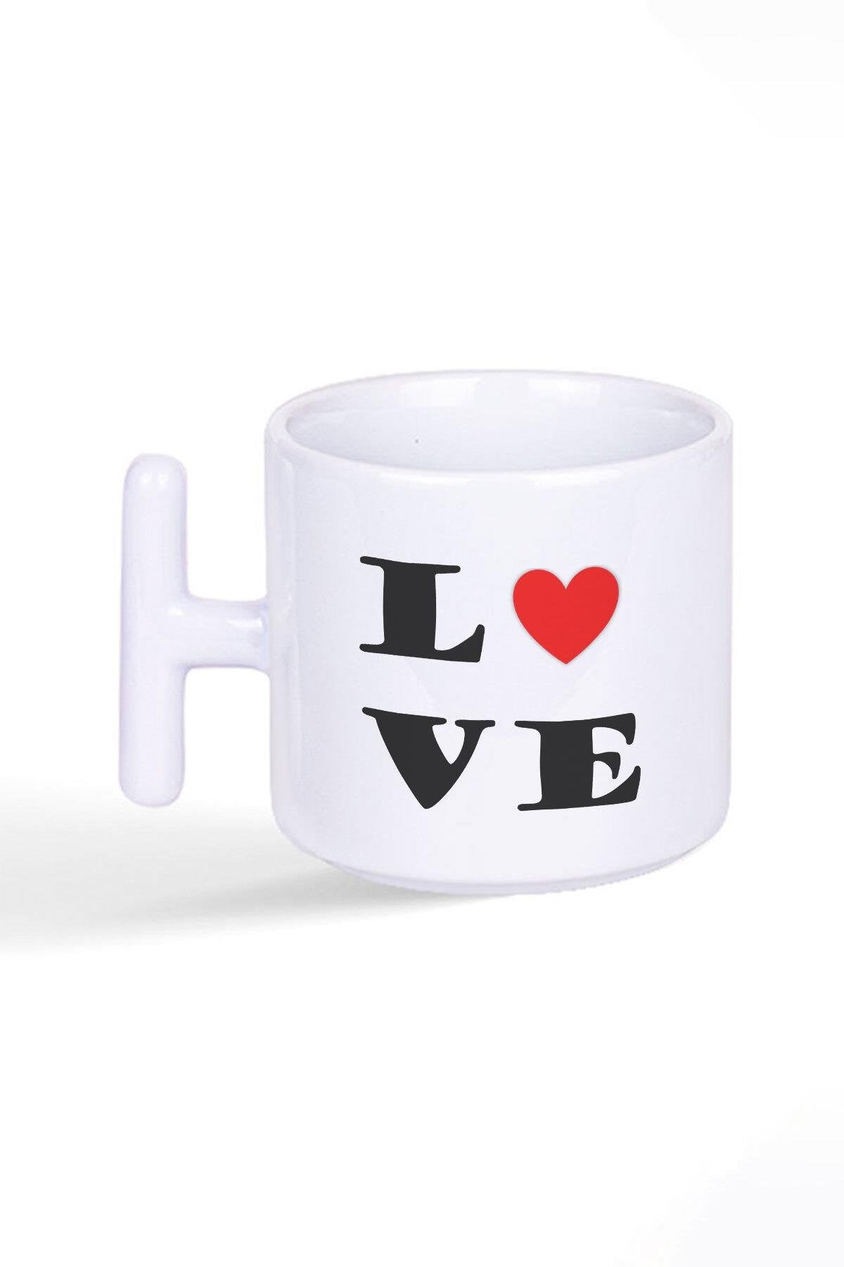 Love Aşk Hediye Baskılı Latte Fincanı T Kulplu Kupa Bardak