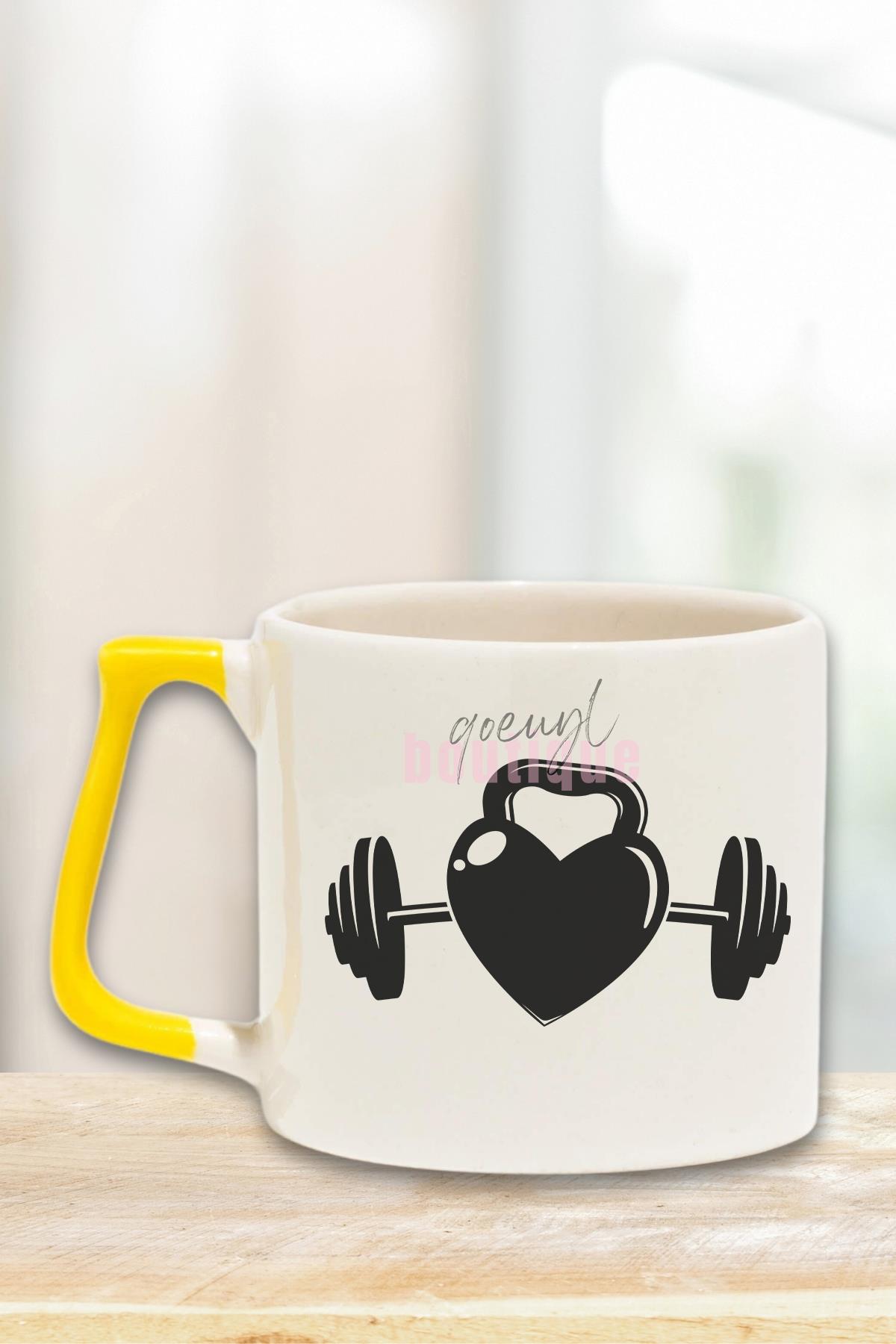 Love Barbell Baskılı Gym Spor Ağırlık Kaldırma Tutkusu Hediyelik Kulplu Kupa Bardak