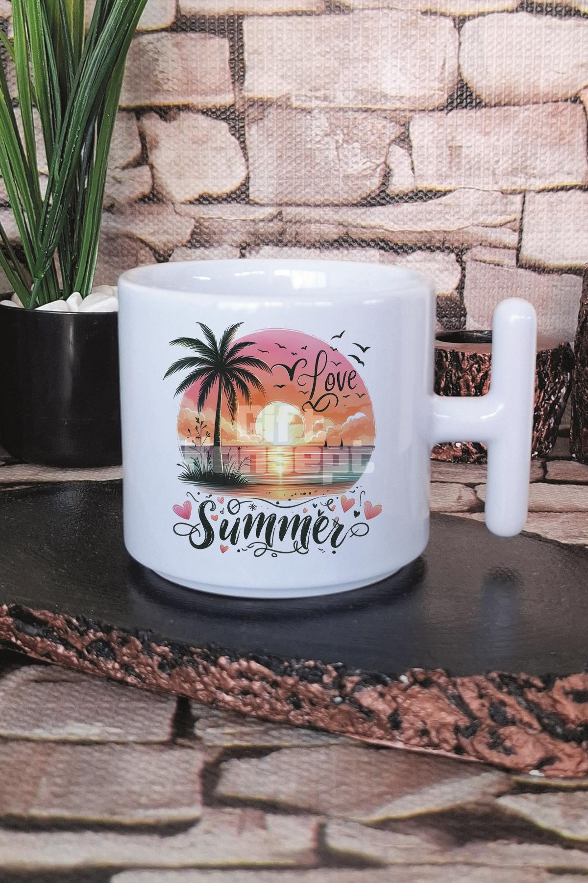 Love Summer Sunset Baskılı T Kulplu Latte Fincanı Kupa Bardak