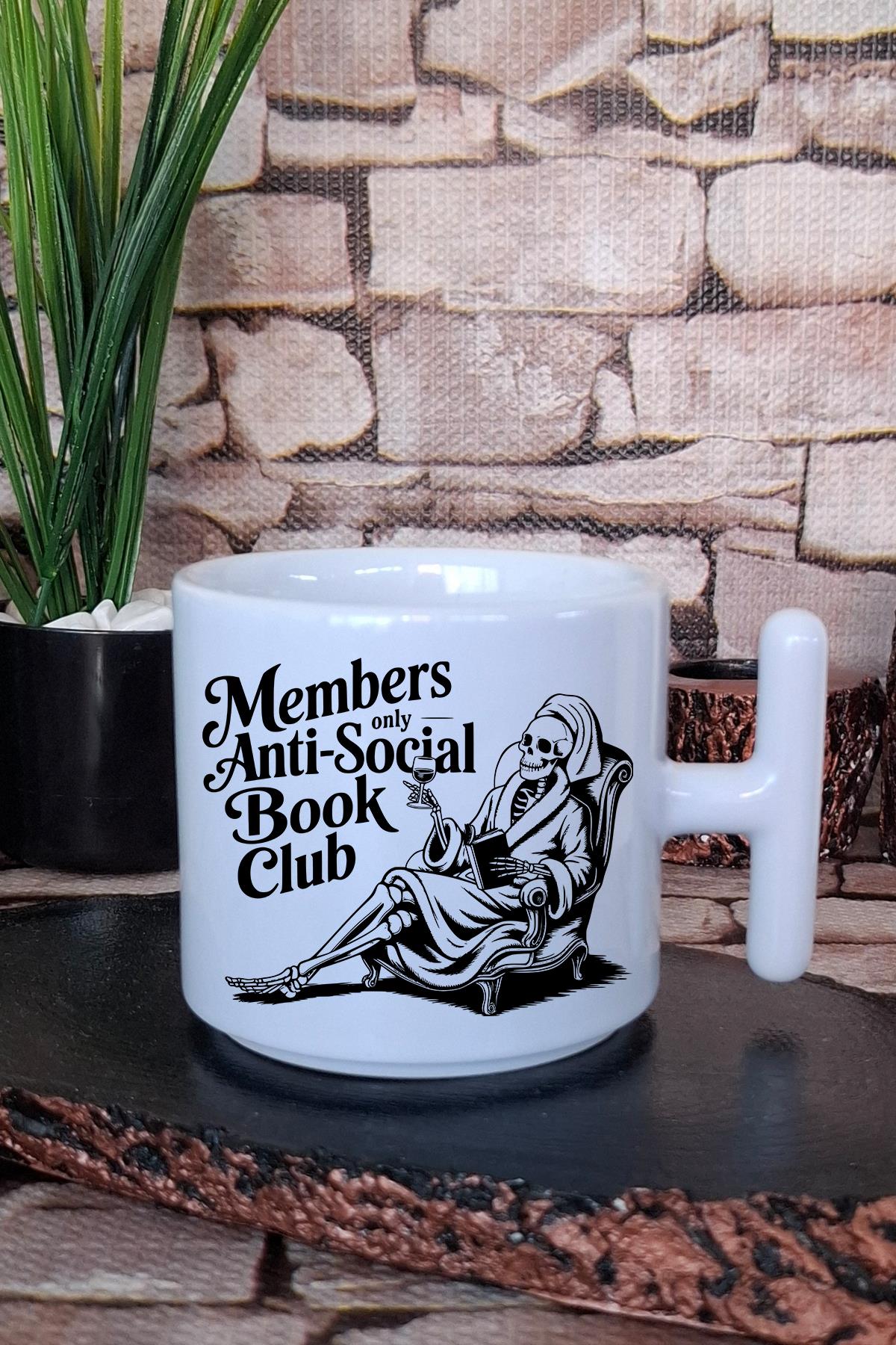 Members Only Anti Social Book Club Kitap Kulübü Hediye T Kulplu Latte Fincanı Kupa Bardak