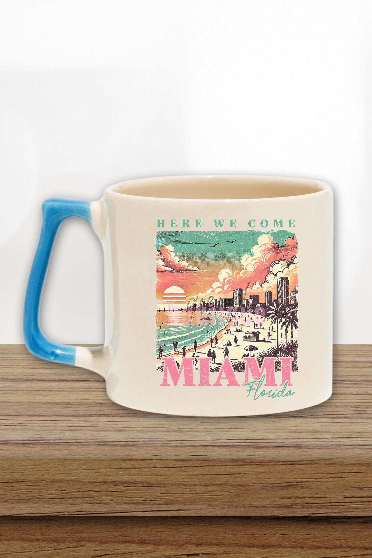 Miami Summer Trip Baskılı Yaz Tatili Plaj Eğlencesi Hediyelik Kulplu Kupa Bardak